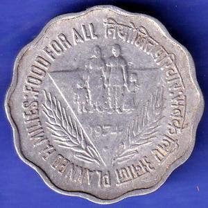 Republic India 1974 BOMBAY MINT Rare Planned Families Food For All 10 Paisa Coin SK252