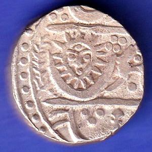 INDORE STATE SUN FACE INO SHAH ALAM II MALHAR RAO ONE RUPEE SILVER COIN SK354