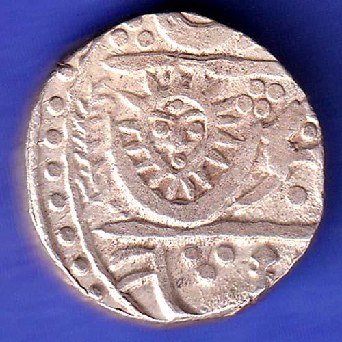 INDORE STATE SUN FACE INO SHAH ALAM II MALHAR RAO ONE RUPEE SILVER COIN SK354