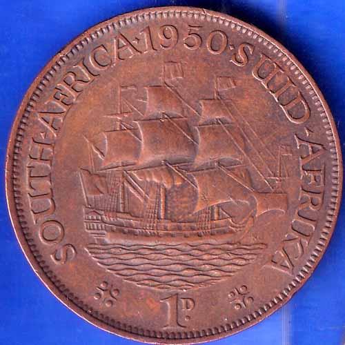 GEORGIVS SEXTVS REX  SOUTH AFRICA 1950 SUID AFRIKA 1D RARE COIN ANH1452