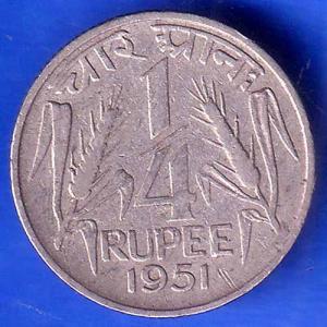 Republic India 1951 Hyderabad mint 1 Quarter Rupee Coin ANH1806