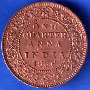 British india 1936 Bombay Mint  George v one quarter anna copper coin ANH2303