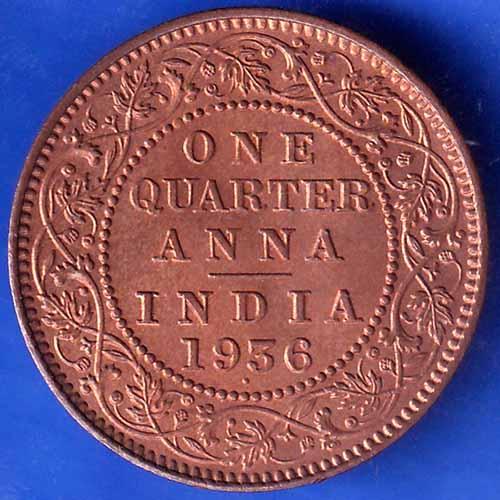 British india 1936 Bombay Mint  George v one quarter anna copper coin ANH2303