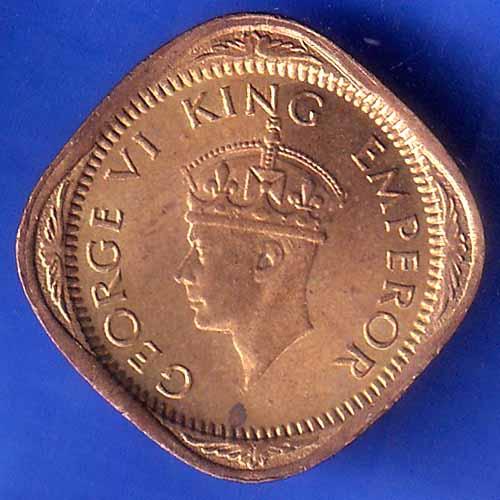 BRITISH INDIA 1944 GEORGE VI 1/2 ANNA COIN HSK 3