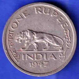 george vi king emperor 1947  Bombay Minte one rupee coin HSK106