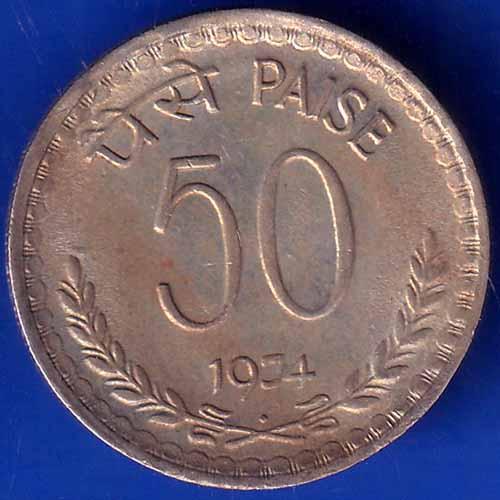 1974 BOMBAY MINT Republic India 50 Paise Coin ANH1486