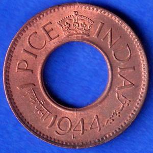 British India lahore mint 1944 1 pice copper coin ANH44
