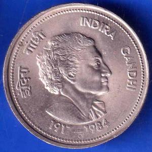 Republic India 1917-1984 Indira Gandhi 5 RUPPE Coin ANH2682