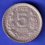 Republic India 1998 NOIDA  Mint 5 Rupee Coin HSK938