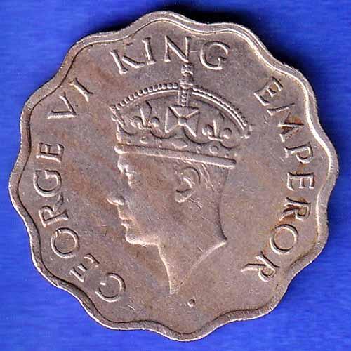 British India 1941 George VI Bombay Mint King One Anna Coin ANH3332