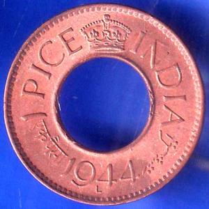 British India 1944 George VI King LAHORE MINT 1 Pice Copper Coin ANH2439
