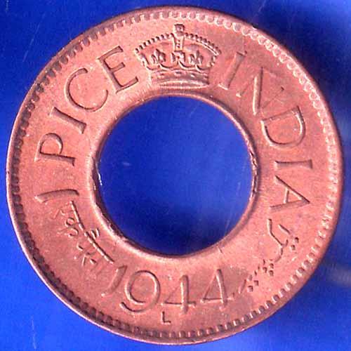 British India 1944 George VI King LAHORE MINT 1 Pice Copper Coin ANH2439