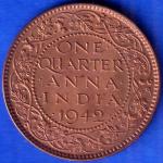 British India 1942 One Quarter Anna George Vi Coin ANH46
