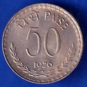 REPUBLIC INDIA 1976 Bombay Mint 50 PAISA BOMBAY MINT COIN ANH1587
