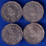 SET OF 4 : REPUBLIC INDIA 1997 , 1999 , 2000 AND 2003 TWO RUPEE COINS ANH1696