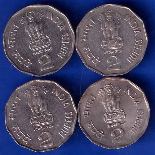 SET OF 4 : REPUBLIC INDIA 1997 , 1999 , 2000 AND 2003 TWO RUPEE COINS ANH1696