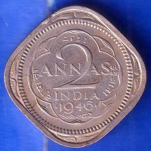 British India 1946 George Vi King Two Anna Coin ANH2087