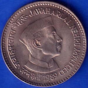 Republic India 1989 Jawaharlal Nehru Centenary 5 Rupee Coin ANH288