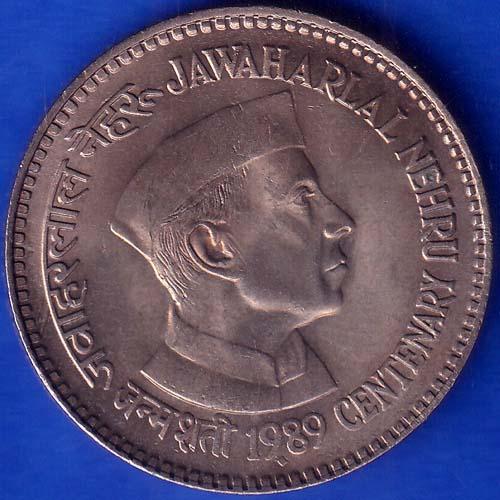 Republic India 1989 Jawaharlal Nehru Centenary 5 Rupee Coin ANH288
