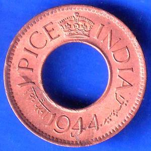 British India 1944 George VI King LAHORE MINT 1 Pice Copper Coin ANH2485