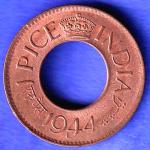 British India 1944 Lahor mint One Pice copper coin SK548