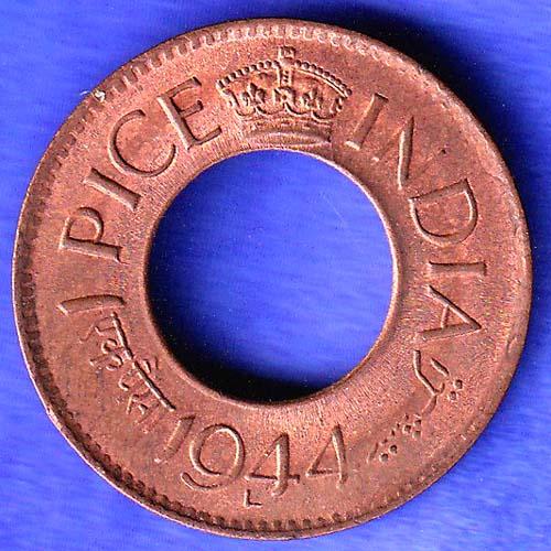 British India 1944 Lahor mint One Pice copper coin SK548
