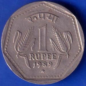 Republic India 1989 Hyderabad Mint One Rupee Coin ANH194