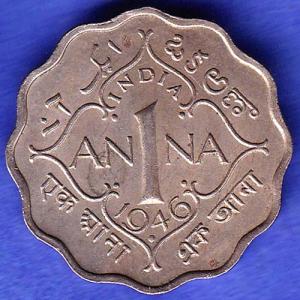 british india 1946 george vi one annas coin SK550