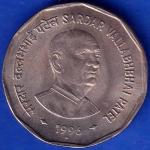 Republic India 1996 Bombay Mint Sardar Vallabhbhai Patel 2 Rupee Coin ANH1141