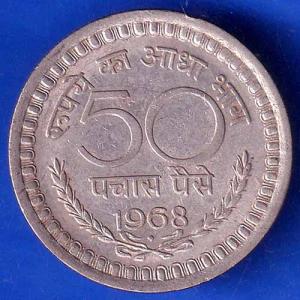 Republic India 1968 50 Paise BOMBAY MINT Coin ANH2091