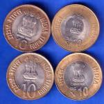 SET OF 4 : REPUBLIC INDIA TEN RUPPE FOUR DIFFERENT COINS ANH2635