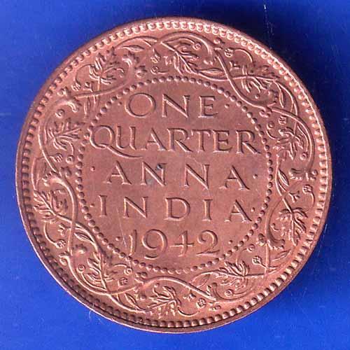 British India 1942 George VI King Emperor One Quarter Anna Copper Coin ANH2992