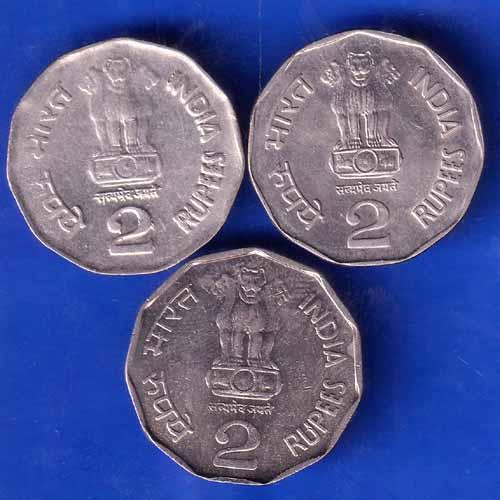 SET OF 3 : REPUBLIC INDIA 1998, 2000 ,2003 TWO RUPPE COINS ANH2138