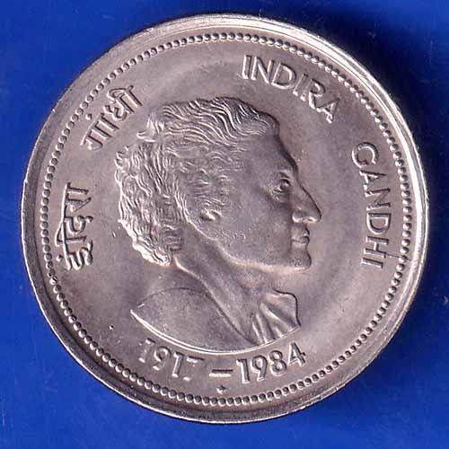 REPUBLIC INDIA 1917-1984 BOMBAY MINT “INDIRA GANDHI” FIVE RUPEES RARE COIN