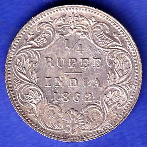 BRITISH INDIA 1862 VICTORIA QUEEN 1/4 SILVER COIN HSK700