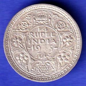 British India 1945 LAHORE MINT George Vi 1/4 Rupee Rare Silver coin HSK792