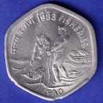 republic India 1983 Hyderabad Mint Fisheries FAO 20 Paise Coin HSK990