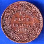 British India 1936 George V King Emperor Half Pice Coin ANH1990