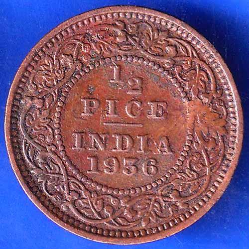 British India 1936 George V King Emperor Half Pice Coin ANH1990