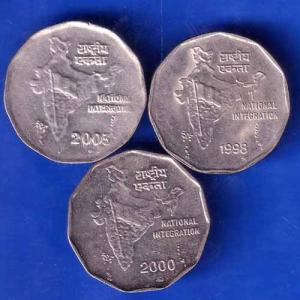 SET OF 3 : REPUBLIC INDIA 1998, 2000 ,2003 TWO RUPPE COINS ANH2138