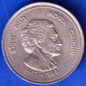 Republic India 1917-1984 Bombay Mint Indira Gandhi 5 RUPPE Coin ANH2637