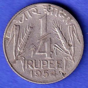 Government of India 1954 1/4 Rupee calcutta MINT Coin HSK845