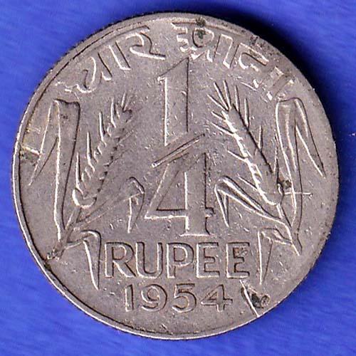 Government of India 1954 1/4 Rupee calcutta MINT Coin HSK845
