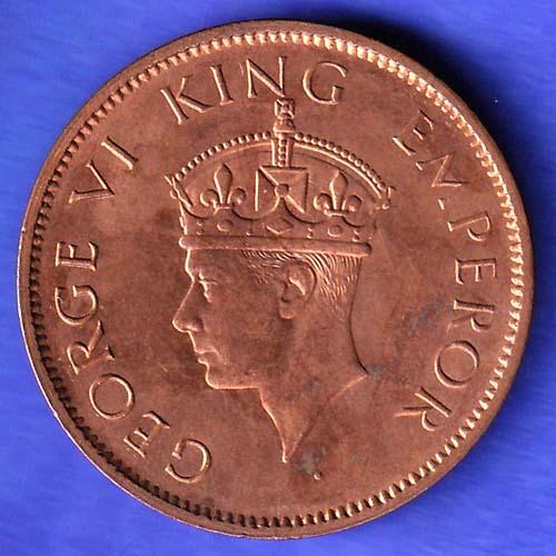 British India 1941 George Vi King ONE QUARTER Anna Copper Coin HSK947