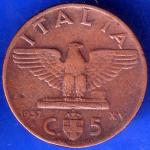 Italy Victor Emmanuel III 5 Centesimi  1937 XV Coin ANH396