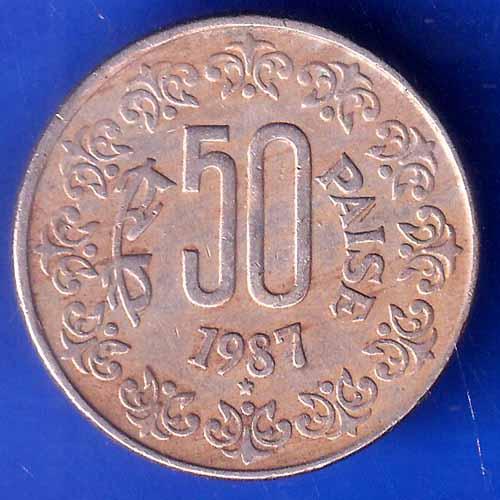 Republic India 1987 Hyderabad Mint 50 Paisa Coin ANH2887