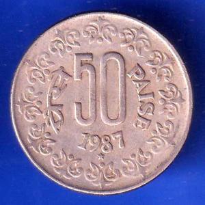 Republic India 1987 HYDERABAD Mint 50 Paisa Coin ANH2997