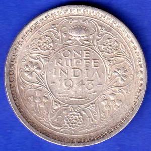 British India 1943 Bombay Mint George Vi King Emperor One Rupee Coin ANH3342