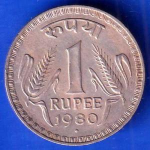REPUBLIC INDIA 1980 BOMBAY MINT ONE RUPEE COIN ANH2843