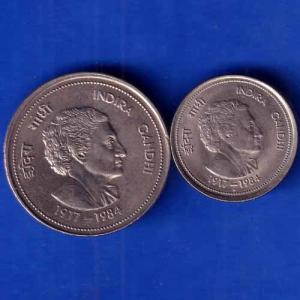 set of 2 coins republic india 1917 1984 Indira Gandhi 5 Rupees AND 50 Paise BOMBAY MINT ANH1892